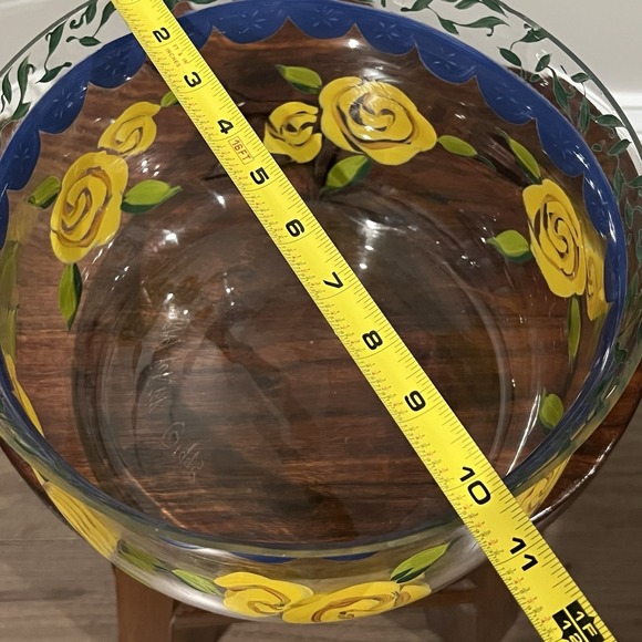 Vintage Tracy Porter Hand-Painted Large Glass 10" Serving Bowl Flowers Signed 95 - Picture 3 of 6